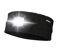 ATNKE LED Lighted Headband, USB Rechargeable Running Hat Ultra Bright 4 LED Waterproof Light Lamp Headlamp High Stretch Moisture Wicking Multi-Color/Black