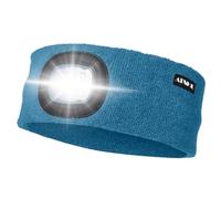 ATNKE LED Lighted Headband, USB Rechargeable Running Hat Ultra Bright 4 LED Waterproof Light Lamp Headlamp High Stretch Moisture Wicking Multi-Color/Peacock Blue