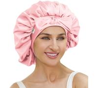 ATNKE Silk Bonnet for Sleeping Women, Soft Double Layer Satin Lined Silk Hair Wrap Night Sleep Cap with Tie Band for Long Jumbo Curly Braids Natural Hair/Pink