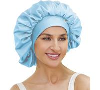 ATNKE Silk Bonnet for Sleeping Women Soft Double Layer Satin Lined Silk Hair Wrap Night Sleep Cap with Elastic Band for Long Jumbo Curly Braids Natural Hair/Haze Blue