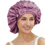 ATNKE Silk Bonnet for Sleeping Women, Soft Double Layer Satin Lined Silk Hair Wrap Night Sleep Cap with Tie Band for Long Jumbo Curly Braids Natural Hair/Rose Red