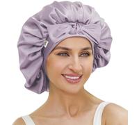 ATNKE Silk Bonnet for Sleeping Women, Soft Double Layer Satin Lined Silk Hair Wrap Night Sleep Cap with Tie Band for Long Jumbo Curly Braids Natural Hair/Lavender Purple