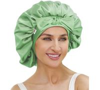 ATNKE Silk Bonnet for Sleeping Women, Soft Double Layer Satin Lined Silk Hair Wrap Night Sleep Cap with Tie Band for Long Jumbo Curly Braids Natural Hair/Sachia Green