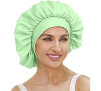 ATNKE Silk Bonnet for Sleeping Women Soft Double Layer Satin Lined Silk Hair Wrap Night Sleep Cap with Elastic Band for Long Jumbo Curly Braids Natural Hair/Matcha Green