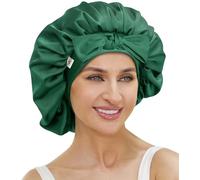 ATNKE Silk Bonnet for Sleeping Women, Soft Double Layer Satin Lined Silk Hair Wrap Night Sleep Cap with Tie Band for Long Jumbo Curly Braids Natural Hair/Dark Green