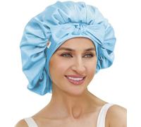 ATNKE Silk Bonnet for Sleeping Women, Soft Double Layer Satin Lined Silk Hair Wrap Night Sleep Cap with Tie Band for Long Jumbo Curly Braids Natural Hair/Haze Blue
