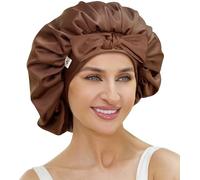 ATNKE Silk Bonnet for Sleeping Women, Soft Double Layer Satin Lined Silk Hair Wrap Night Sleep Cap with Tie Band for Long Jumbo Curly Braids Natural Hair/Brown