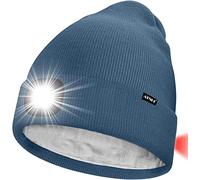 ATNKE Unisex 8 LED Lighted Beanie Hat,USB Rechargeable Red Glow Flashing Alarm Tail Light Running Headlamp Bright Cap with Head Torch Winter Warm Lined Fleece Gifts for Men and Women/Shadow Blue