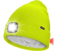 ATNKE Unisex 8 LED Lighted Beanie Hat,USB Rechargeable Red Glow Flashing Alarm Tail Light Running Headlamp Bright Cap with Head Torch Winter Warm Lined Fleece Gifts for Men and Women/Flucent Yellow