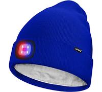 ATNKE Unisex LED Lighted Beanie Hat,USB Rechargeable 4 LED Red and Blue Glow Flashing Running Headlamp Ultra Bright Cap with Head Torch Winter Warm Lined Fleece Gifts for Men and Women/Blue