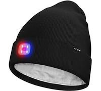 ATNKE Unisex LED Lighted Beanie Hat,USB Rechargeable 4 LED Red and Blue Glow Flashing Running Headlamp Ultra Bright Cap with Head Torch Winter Warm Lined Fleece Gifts for Men and Women/Black