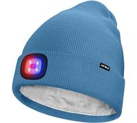 ATNKE Unisex LED Lighted Beanie Hat,USB Rechargeable 4 LED Red and Blue Glow Flashing Running Headlamp Ultra Bright Cap with Head Torch Winter Warm Lined Fleece Gifts for Men and Women/Magnolia Blue