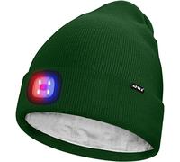 ATNKE Unisex LED Lighted Beanie Hat,USB Rechargeable 4 LED Red and Blue Glow Flashing Running Headlamp Ultra Bright Cap with Head Torch Winter Warm Lined Fleece Gifts for Men and Women/Green