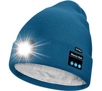ATNKE Unisex LED Lighted Bluetooth Beanie Hat,USB Rechargeable 4 LED Running Headlamp Ultra Bright Music Speaker Cap with Head Torch Winter Warm Lined Fleece Gifts for Men and Women/Peacock Blue