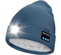 ATNKE Unisex LED Lighted Bluetooth Beanie Hat,USB Rechargeable 4 LED Running Headlamp Ultra Bright Music Speaker Cap with Head Torch Winter Warm Lined Fleece Gifts for Men and Women/Shadow Blue