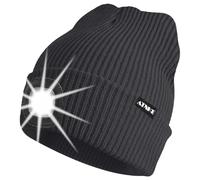 ATNKE Unisex Lighted Beanie Hat,USB Rechargeable 4 LED Running Headlamp Hat Ultra Bright Cap with Light Hands Free Head Torch Winter Warm Knit Beany Gifts for Men Dad and Women/Noble Gray