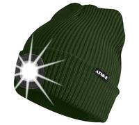 ATNKE Unisex Lighted Beanie Hat,USB Rechargeable 4 LED Running Headlamp Hat Ultra Bright Cap with Light Hands Free Head Torch Winter Warm Knit Beany Gifts for Men Dad and Women/Dark Army Green