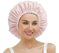 ATNKE Women's Silk Sleeping Bonnet Soft Double Layer Satin Lined Silk Hair Wrap Adjustable Night Sleep Cap for Long Jumbo Curly Braids Natural Hair/Pink