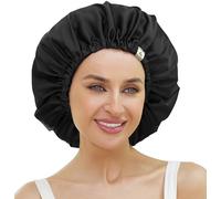 ATNKE Women's Silk Sleeping Bonnet Soft Double Layer Satin Lined Silk Hair Wrap Adjustable Night Sleep Cap for Long Jumbo Curly Braids Natural Hair/Black