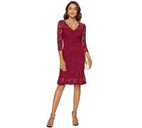 Atnlewhi Womens 3/4 Sleeve Slim Fit Lace Cocktail Dresses Party Wedding Guest V Neck Formal Evening Bodycon Dress, Burgundy, L