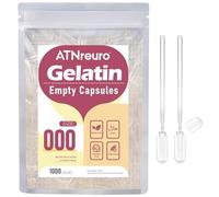 ATNreuro Size 000 Empty Gelatin Capsules with 2 Micro Spoons - 1000 Count Empty Clear Capsules - Empty Pill Capsules for Powders Supplements