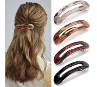 Atoden Flat Barrettes Clips for Thick Thin Fine Hair 4Pcs Rectangle French Barrette Large Hair Slides Non Slip Strong Hold Clamps Vintage 90s Accessories Women Girls Gifts Glossy Tortoise Shell Black