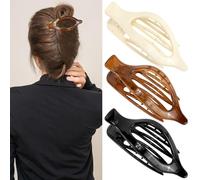 ATODEN Flat Hair Claw Clips - Women's 3pc French Concord Large Neutral Jaw Clips for Thin/Thick Hair - White, Brown, Black