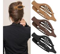 ATODEN Flat Hair Clips for Women - 3Pcs French Concord Large Claw Clips for Thin Thick Hair - Matte Neutral Jaw Clamps Accessories in Brown Black