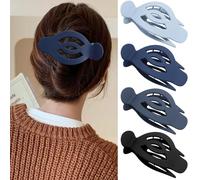 Atoden Flat Hair Clips for Women 4Pcs French Concord Large Hair Clips for Thick Thin Hair Curved Lay Down Clips for Hair Matte Neutral Big Jaw Clips Grey Navy Blue Black