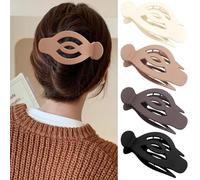 Atoden Flat Hair Clips for Women 4Pcs French Concord Large Hair Clips for Thick Thin Hair Curved Lay Down Clips for Hair Matte Neutral Big Jaw Clips Beige Khaki Brown Black