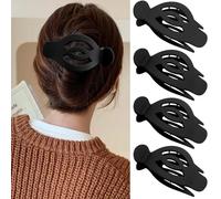 Atoden Flat Hair Clips for Women Black 4Pcs French Concord Large Hair Clips for Thick Thin Hair Curved Lay Down Clips for Hair Matte Neutral Big Jaw Clips Hair Accessories