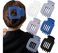 Atoden Flat Square Hair Clips Large Claw Clips for Thick Medium Thin Hair 6Pcs Non Slip Strong Hold Barrettes French Duckbill Accessories for Women Girls Matte Solid Color Grey Blue