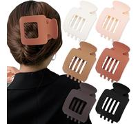 Atoden Flat Square Hair Clips Large Claw Clips for Thick Medium Thin Hair 6Pcs Non Slip Strong Hold Barrettes French Duckbill Accessories for Women Girls Matte Solid Neutral Color