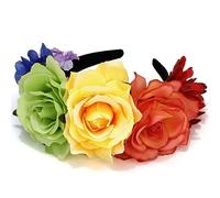 Atoden Flower Crown Day of the Dead Rose Headbands for Women Rainbow Floral Crown Mexican Headpiece