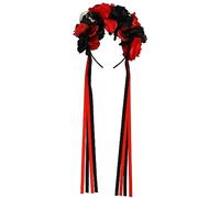 Atoden Flower Crown Day of the Dead Rose Headbands Skull Floral Crown Mexican Headpiece with Ribbon for Women Girls Black Red
