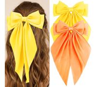Atoden Hair Bows Silky Satin Bow for Hair 2Pcs Large Hair Ribbon Big Bowknot Hair Accessories for Women (Yellow Orange)