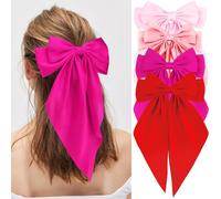 Atoden Hair Bows Silky Satin Bow for Hair 4 Packs Large Hair Ribbon Big Bowknot Hair Accessories for Women (Pink Red Hot Pink)