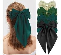 Atoden Hair Bows Silky Satin Bow for Hair 4 Packs Large Hair Ribbon Big Bowknot Hair Accessories for Women (Green Black)