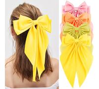 Atoden Hair Bows Silky Satin Bow for Hair 4 Packs Large Hair Ribbon Big Bowknot Hair Accessories for Women (Yellow Orange Pink)