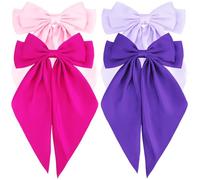 Atoden Hair Bows Silky Satin Bow for Hair 4 Packs Large Hair Ribbon Big Bowknot Hair Accessories for Women (Pink Purple)