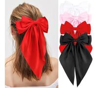 Atoden Hair Bows Silky Satin Bow for Hair 4 Packs Large Hair Ribbon Big Bowknot Hair Accessories for Women (White Red Pink Black)