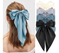 Atoden Hair Bows Silky Satin Bow for Hair 4 Packs Large Hair Ribbon Big Bowknot Hair Accessories for Women (Grey Beige Black)