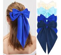 Atoden Hair Bows Silky Satin Bow for Hair 4 Packs Large Hair Ribbon Big Bowknot Hair Accessories for Women (Blue Navy Blue)