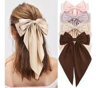 Atoden Hair Bows Silky Satin Bow for Hair 4 Packs Large Hair Ribbon Big Bowknot Hair Accessories for Women Neutral Color