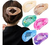 Atoden Marble Flat Round Hair Clips Duckbill Large Claw Clips for Thick Medium Thin Hair 6Pcs Non Slip Oval French Barrettes Accessories for Women Girls
