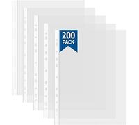 Atoke 200 pcs A4 Punched Pockets,60 Micron Thick Wallet Sleeves,Clear Binder Pocket Paper File Letter Sheet Protector Binder Sleeves, Plastic Poly Pockets Binder Pouch Document Filing Bags