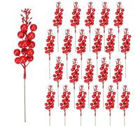 Atoke 24 Pack Christmas Red Berries Stems,15 Head Artificial Berry Picks Holly Berries Burgundy Branches for Crafts,Winter Holiday Wedding,Holiday Home Decor