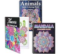 Atoke 3 Pack Colouring Book for Adults,60 Unique Pattern(Animal,Mandalas& Flower) for Relaxation & Stress Relief,Spiral Bound Coloring Book,Relax and Mindfulness Gifts for Adults,Women and Men