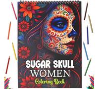 Atoke Sugar Skull Colouring Book for Women,Spiral Bound Adult Colouring Book for Relaxation & Mindfulness, 24 Single-Sided Pages Creative Arts & Crafts Sugar Skull Stress Relief Gift