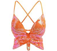 atokiss Women Sparkle from Within Butterfly Sequin Tank Top Spaghetti Strap Crop Top Tight Sleeveless Tube Top Vest